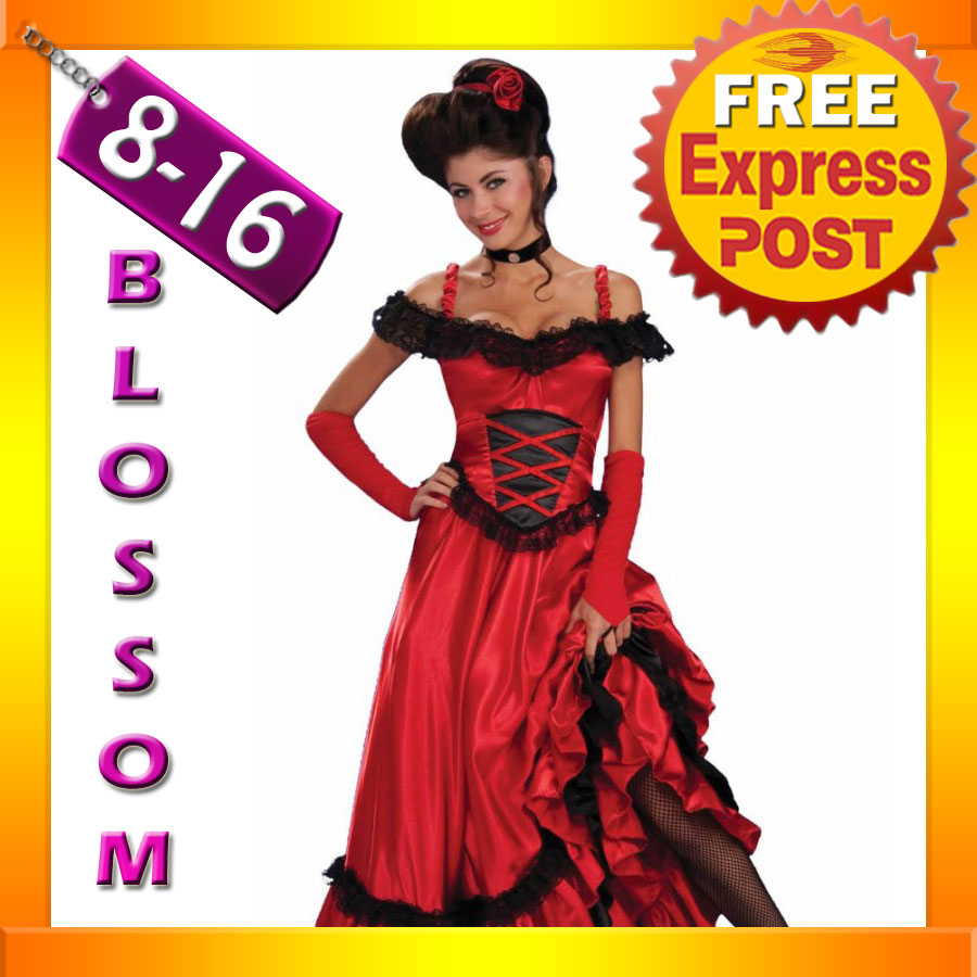 F38 Red Moulin Rouge Burlesque Western Saloon Girl Fancy Dress Costume 9174